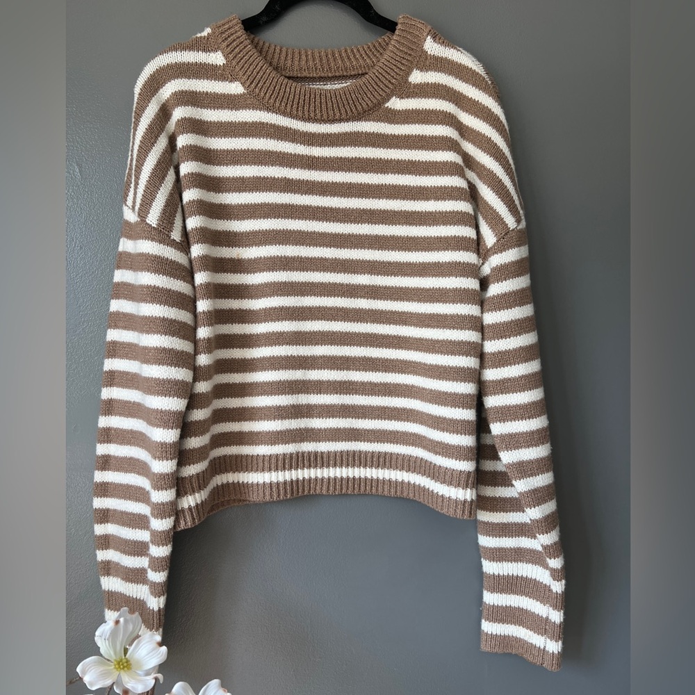 PINK ROSE: Stripped Cropped Sweater (Large)